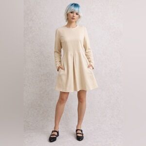 MISSGUIDED Cream Long Sleeve A-line Skater Dress with Pockets~Size 10 ~ NWOT
